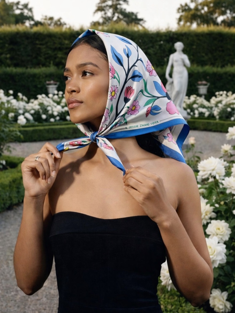 RESERVED JESSIE ZHAO NEW YORK Scarf Mulberry Silk Pink Garden Floral Luxury Gift - Picture 3 of 16